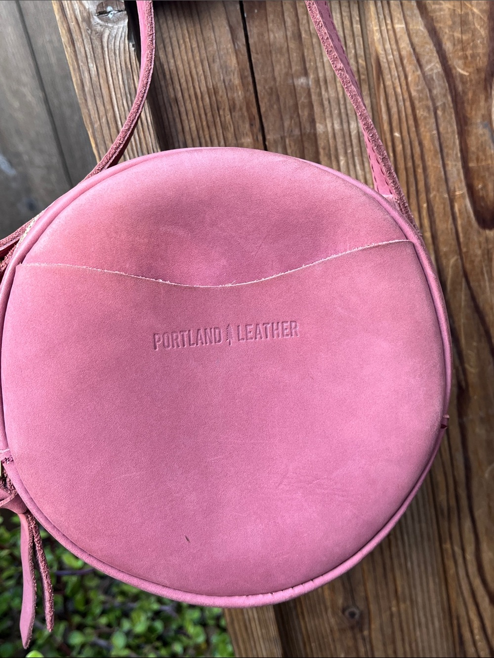 Portland Leather Fox Glove Pink Round Leather Crossbody Bag